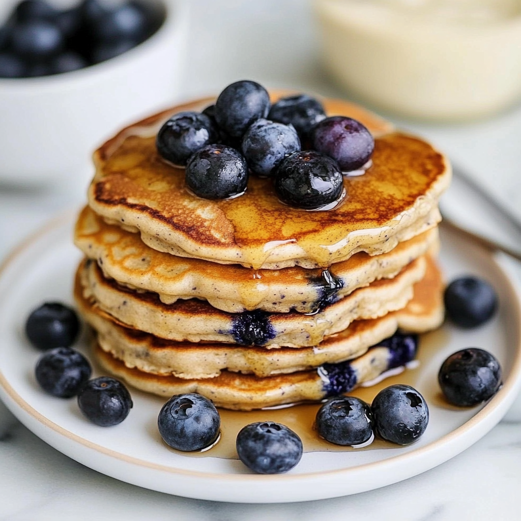 Recipe preparation for Fluffy Blueberry Pancakes
