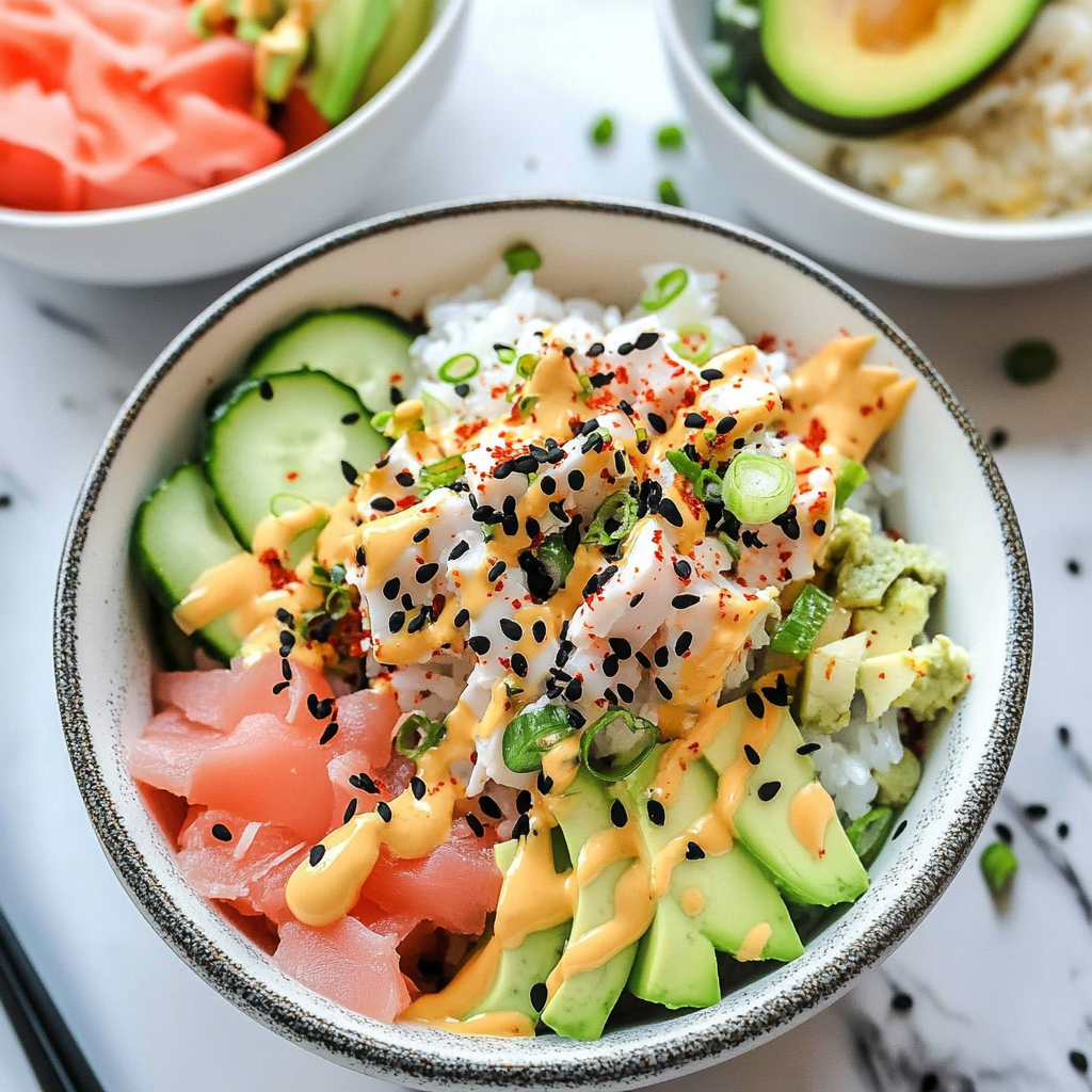Recipe preparation for California Roll Sushi Bowls