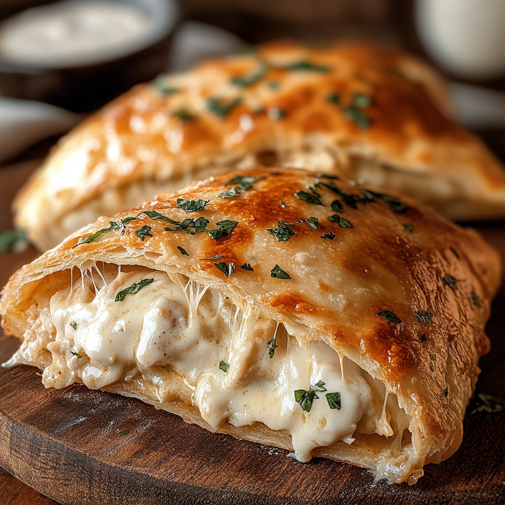 Recipe preparation for Chicken Alfredo Air Fryer Calzones