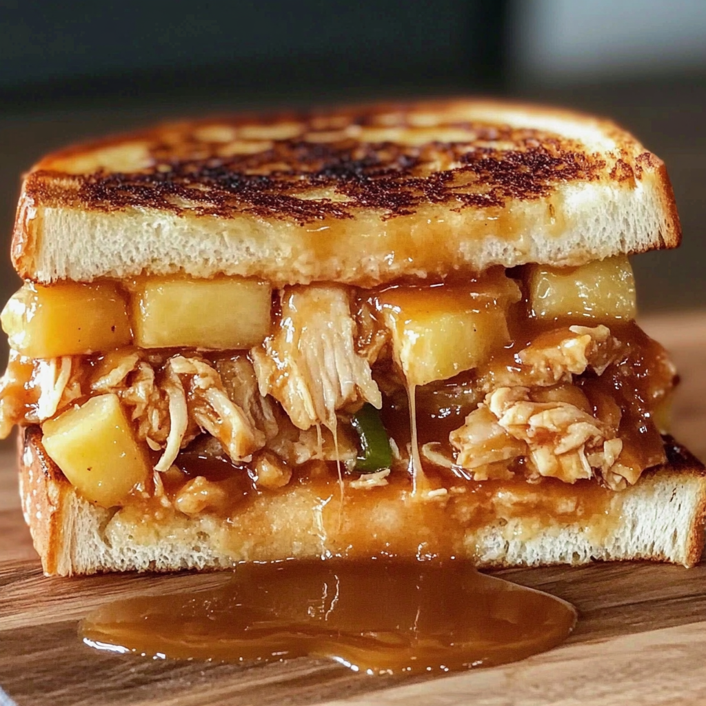 Recipe preparation for BBQ Chicken Pineapple Grilled Cheese