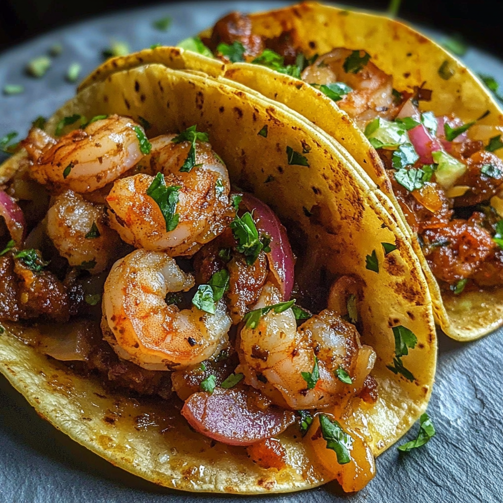 Recipe preparation for Andouille Sausage Shrimp Tacos