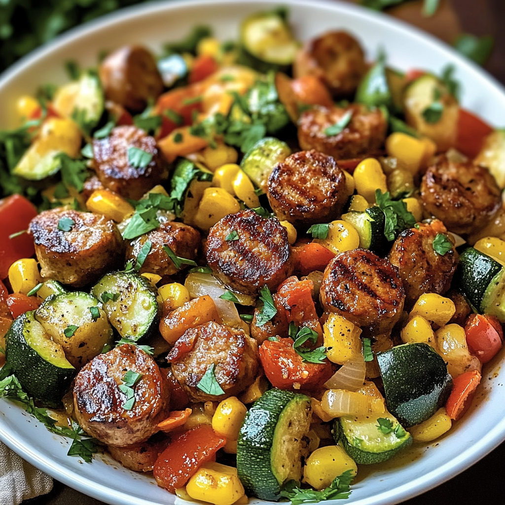 Recipe preparation for Sausage and Veggies Skillet