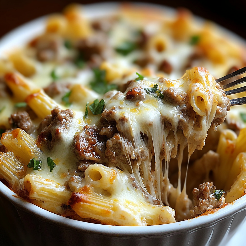 Recipe preparation for Philly Cheesesteak Pasta Casserole