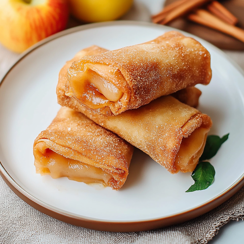 Recipe preparation for Crispy Apple Pie Egg Rolls