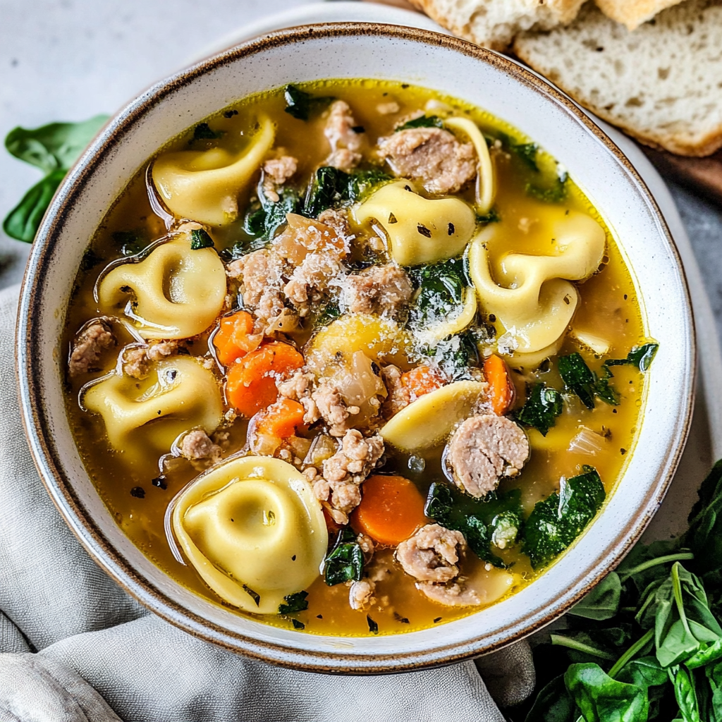 Recipe preparation for Cozy Sausage Tortellini Soup Recipe