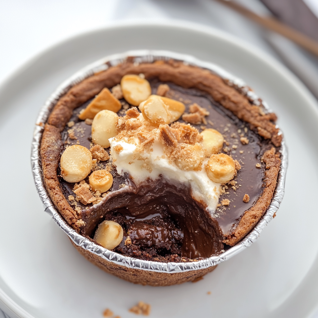 Recipe preparation for Gooey Toffee S’mores Brownie Pies