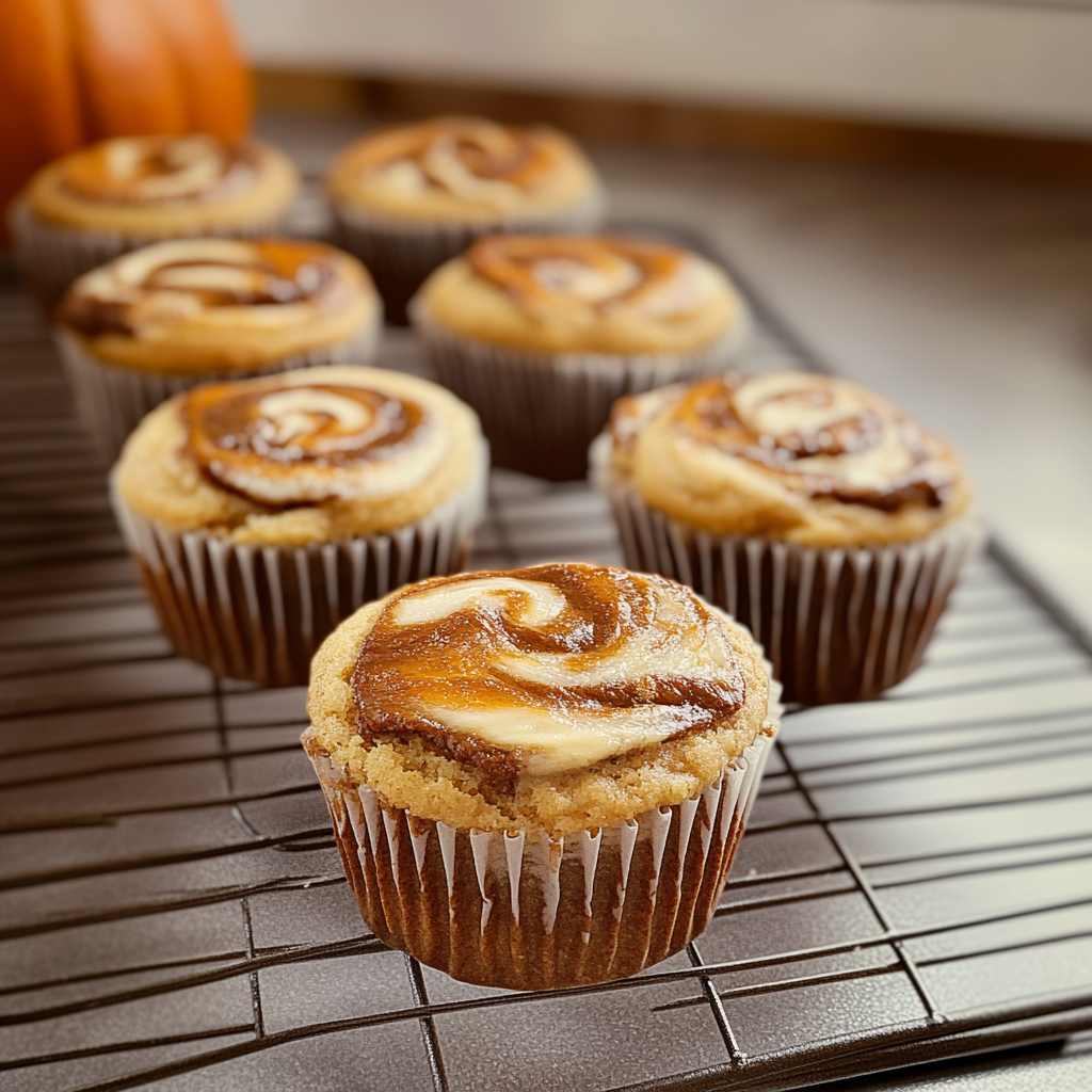 Recipe preparation for Pumpkin Cheesecake Swirl Muffins
