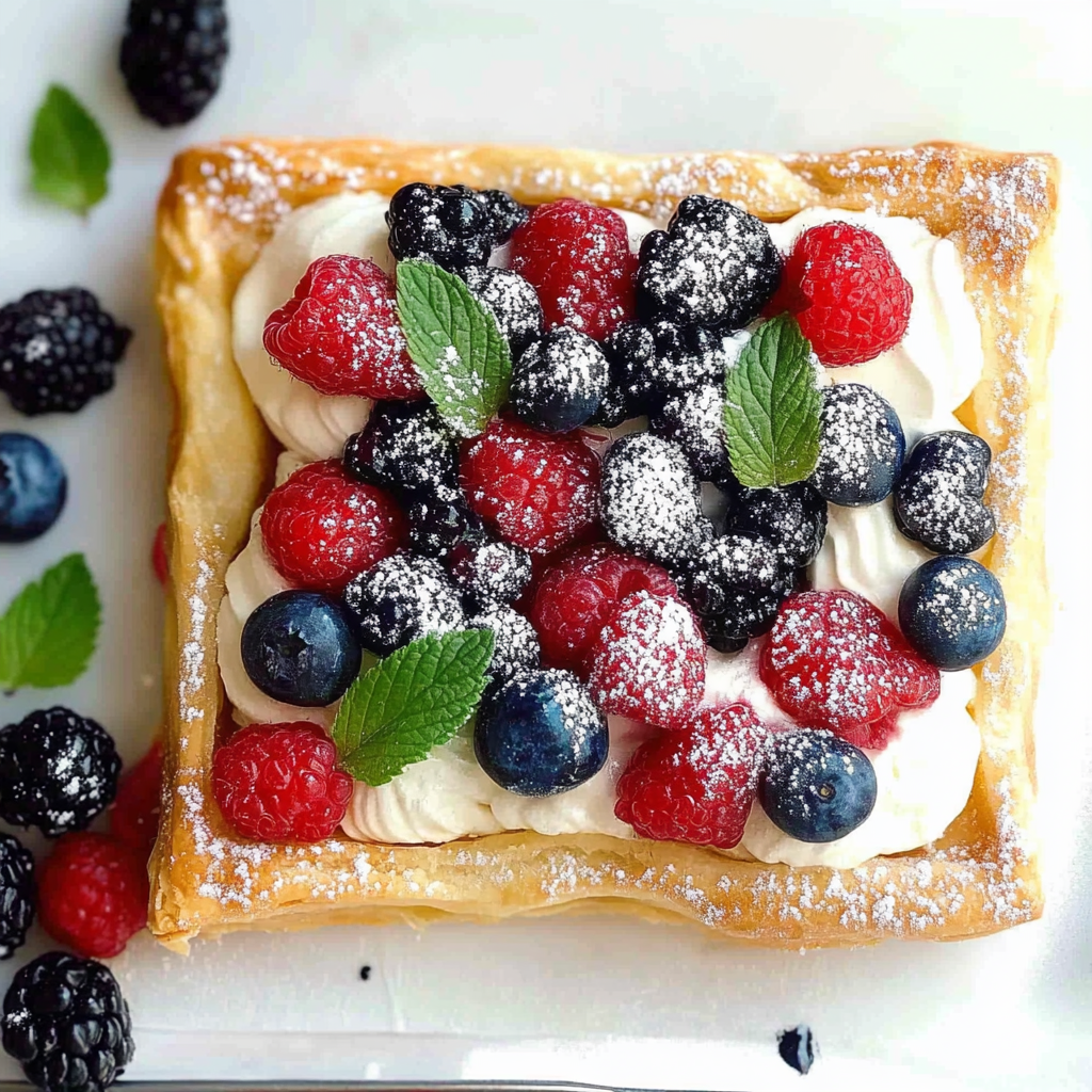 Recipe preparation for Berry Cheesecake Puff Pastry Tart