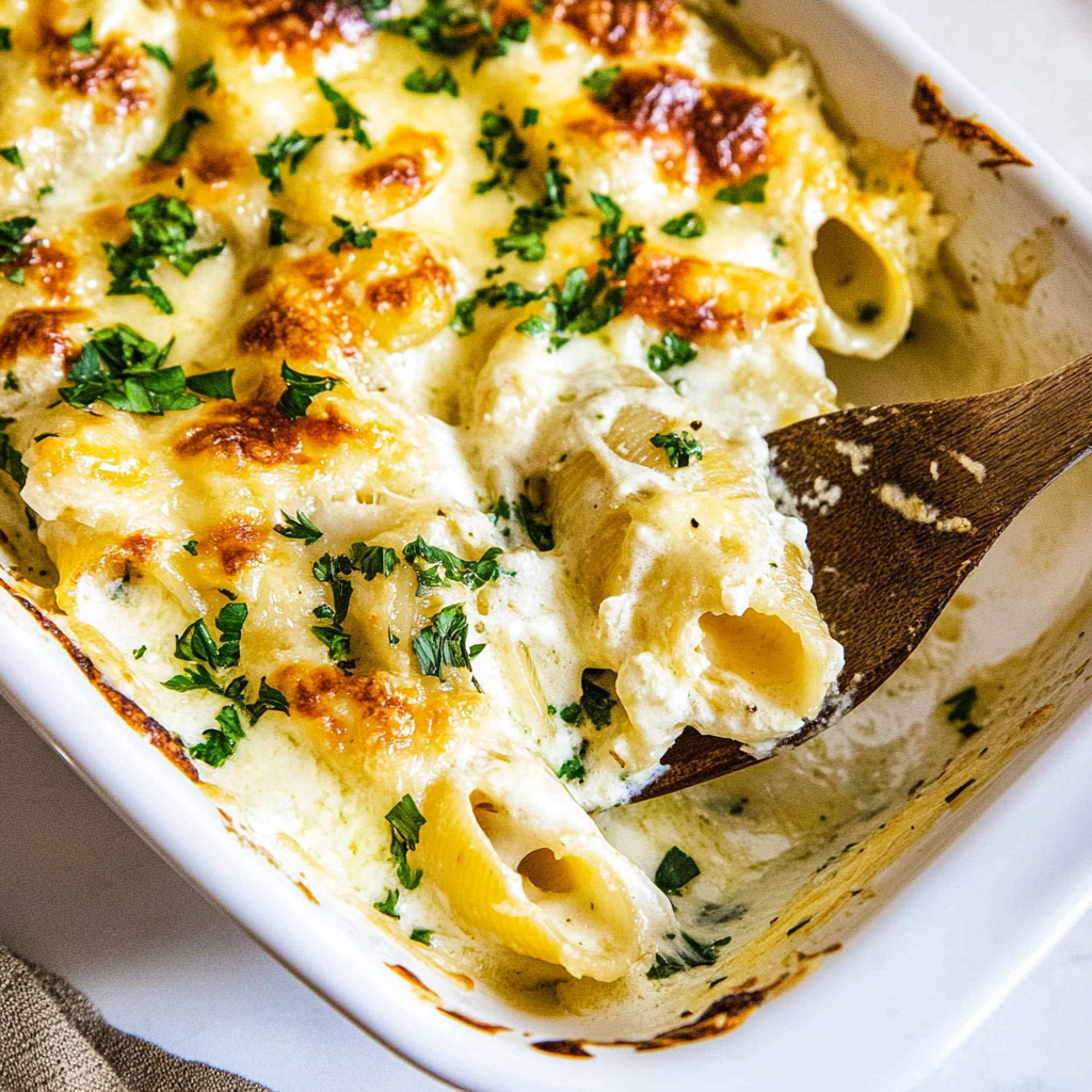 Recipe preparation for Chicken Alfredo Stuffed Shells
