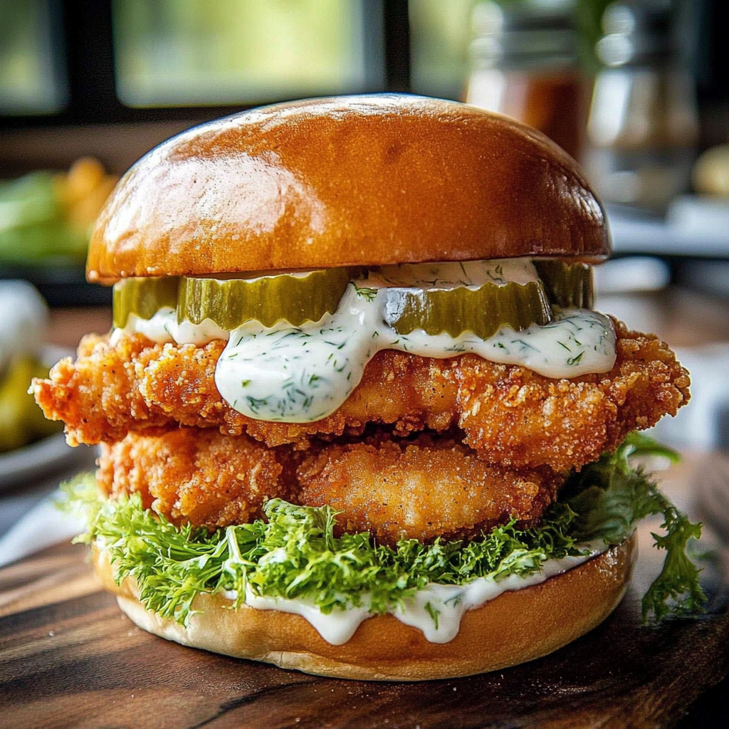 Recipe preparation for Crispy Dill Chicken Sandwich