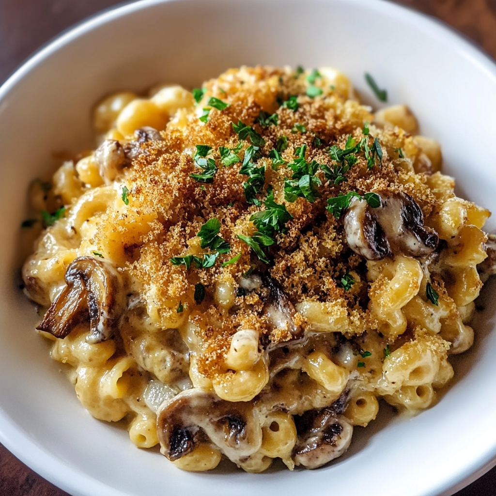 Recipe preparation for Balsamic Caramelized Onion Mushroom Mac & Cheese