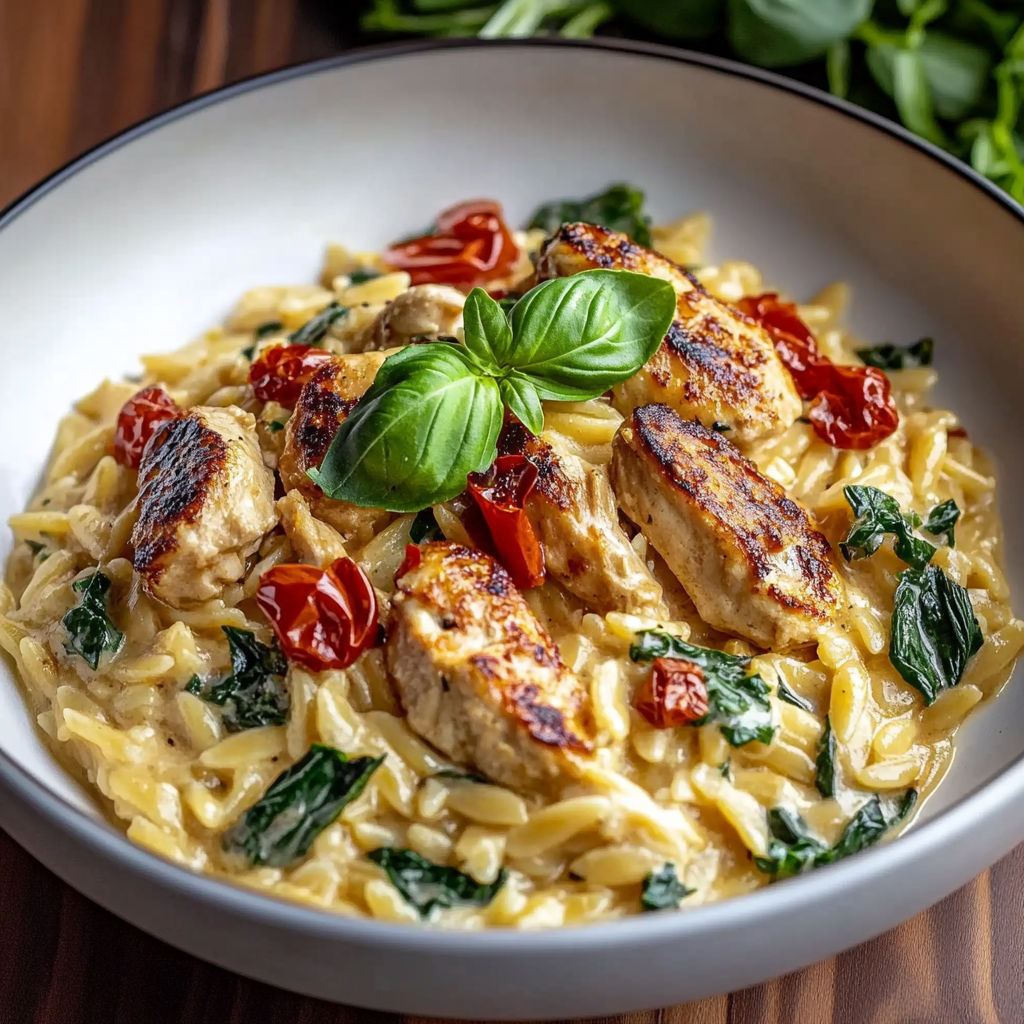 Recipe preparation for Slow Cooker Creamy Tuscan Chicken Orzo