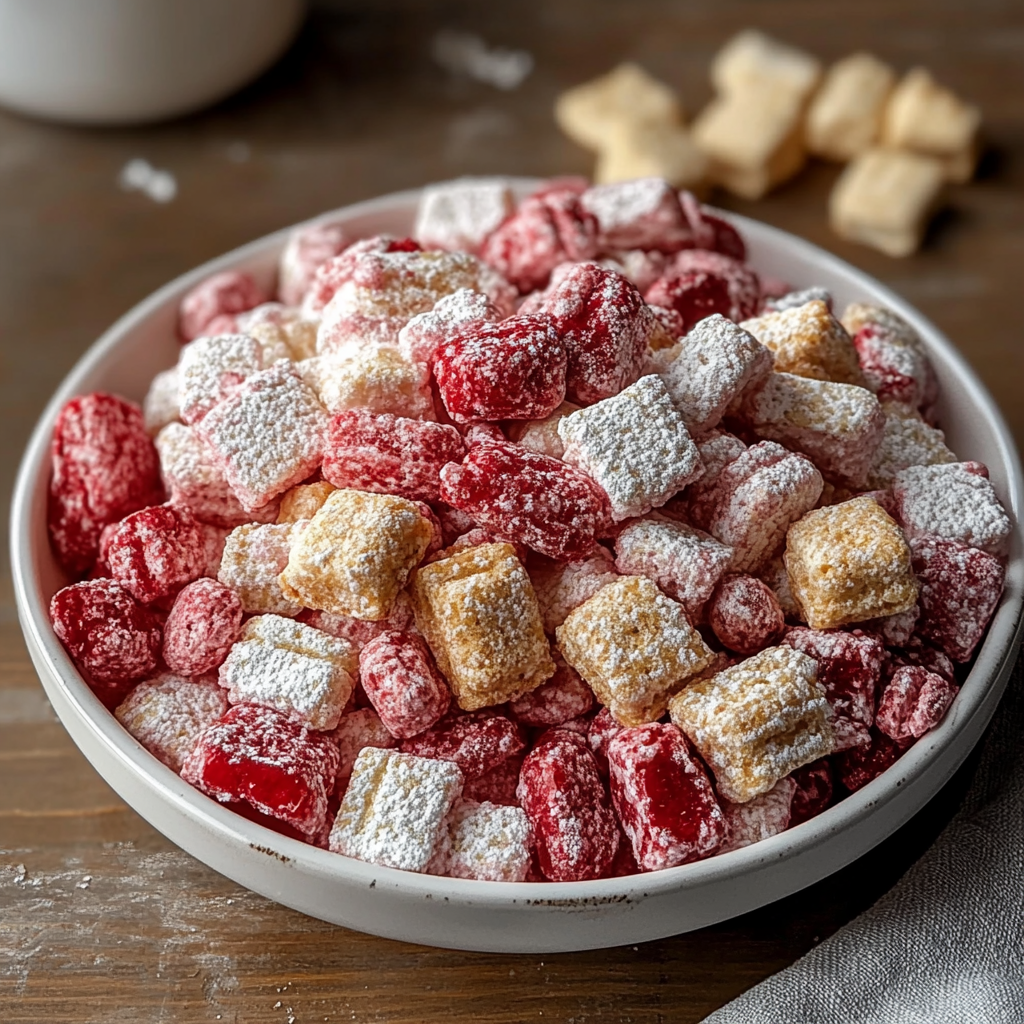 Recipe preparation for Cherry Cheesecake Puppy Chow
