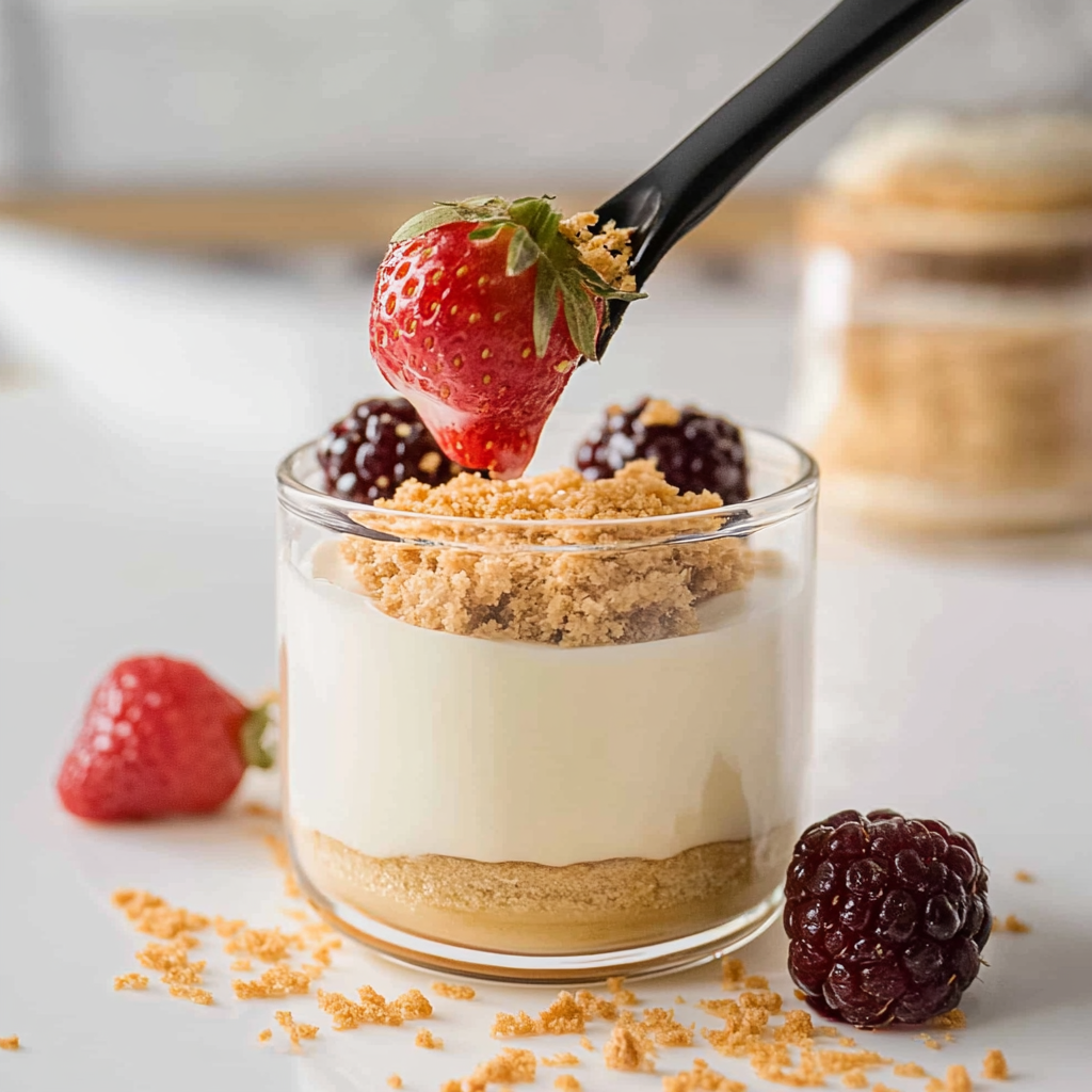 Recipe preparation for No-Bake Cheesecake Greek Yogurt Cups