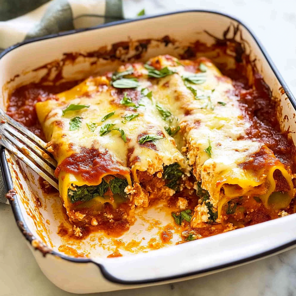 Recipe preparation for Spinach Ricotta Cannelloni