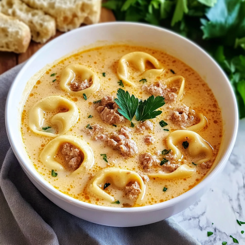Recipe preparation for Creamy Tortellini Soup