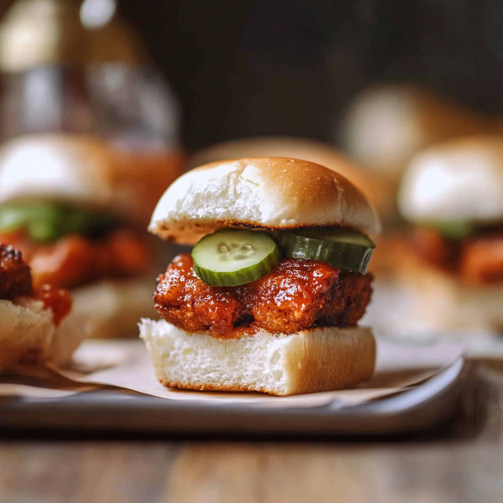 Recipe preparation for Fried Chicken Sliders with Homemade Pickles