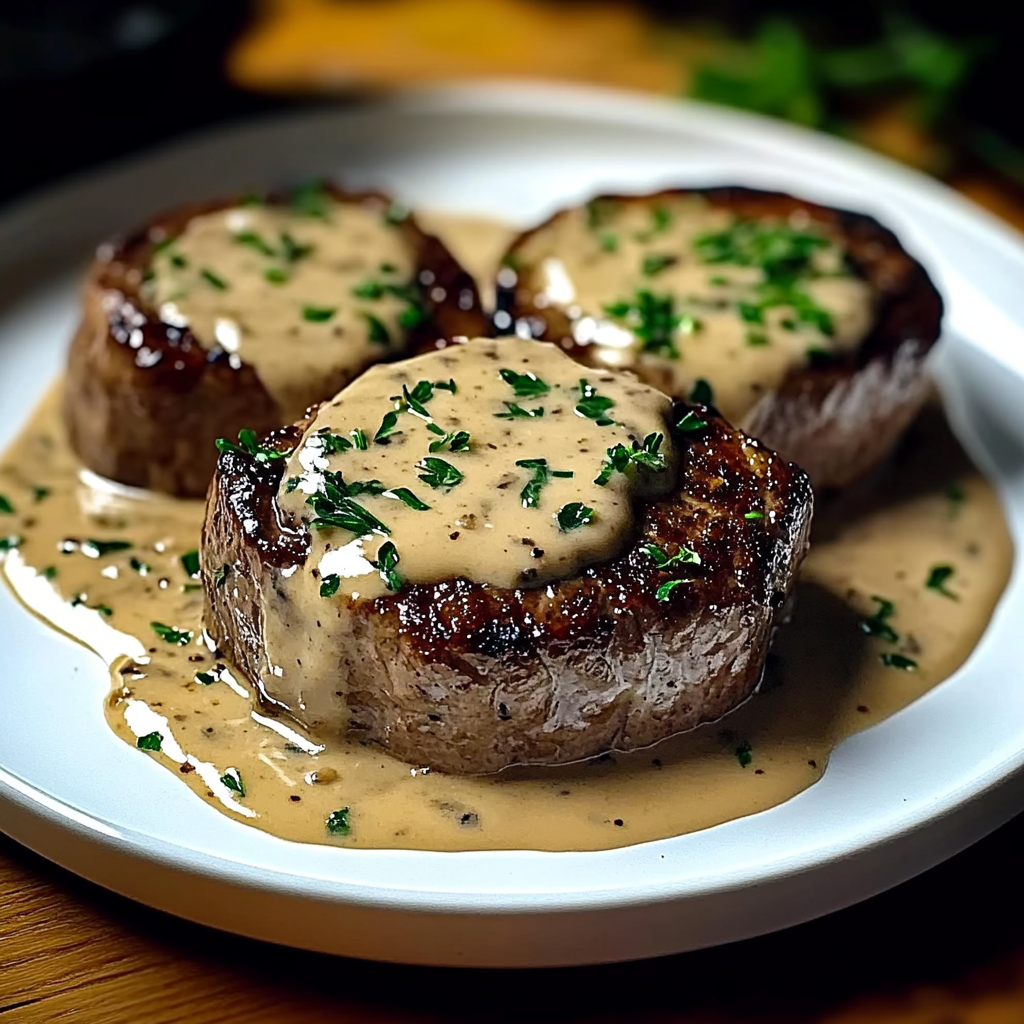 Recipe preparation for Steak with Garlic Cream Sauce