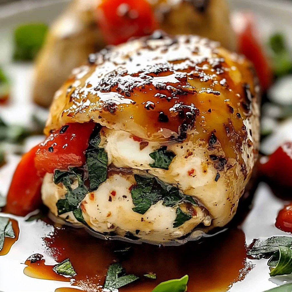 Recipe preparation for Roasted Red Pepper & Mozzarella Stuffed Chicken