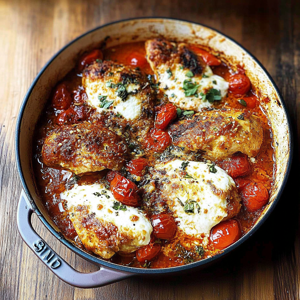Recipe preparation for Garlic Tomato Chicken with Mozzarella