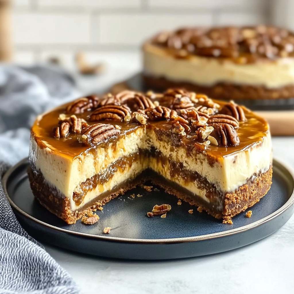 Recipe preparation for Pecan Pie Cheesecake