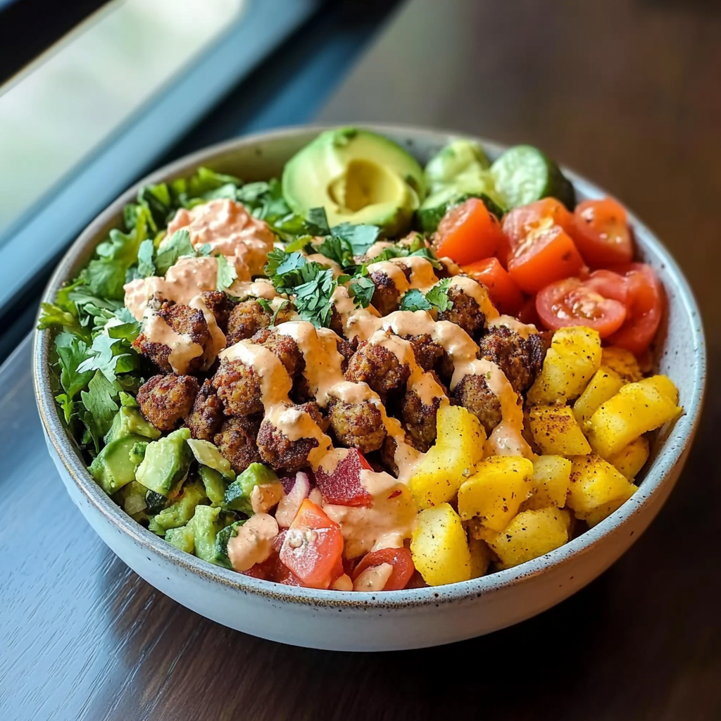 Recipe preparation for Deconstructed Healthy Hamburger Bowls
