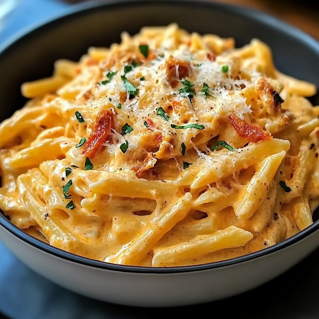 Recipe preparation for Creamy Buffalo Chicken Pasta