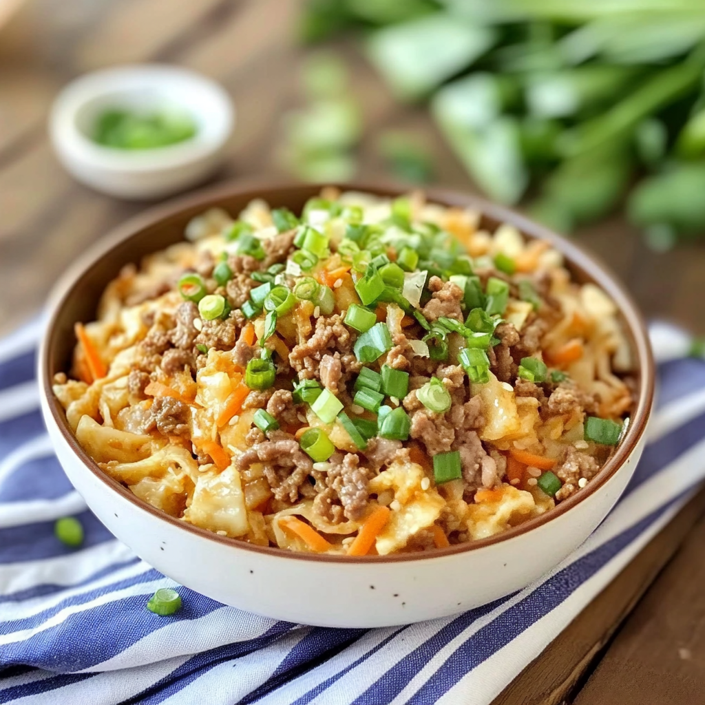 Recipe preparation for Inside-Out Egg Roll in a Bowl