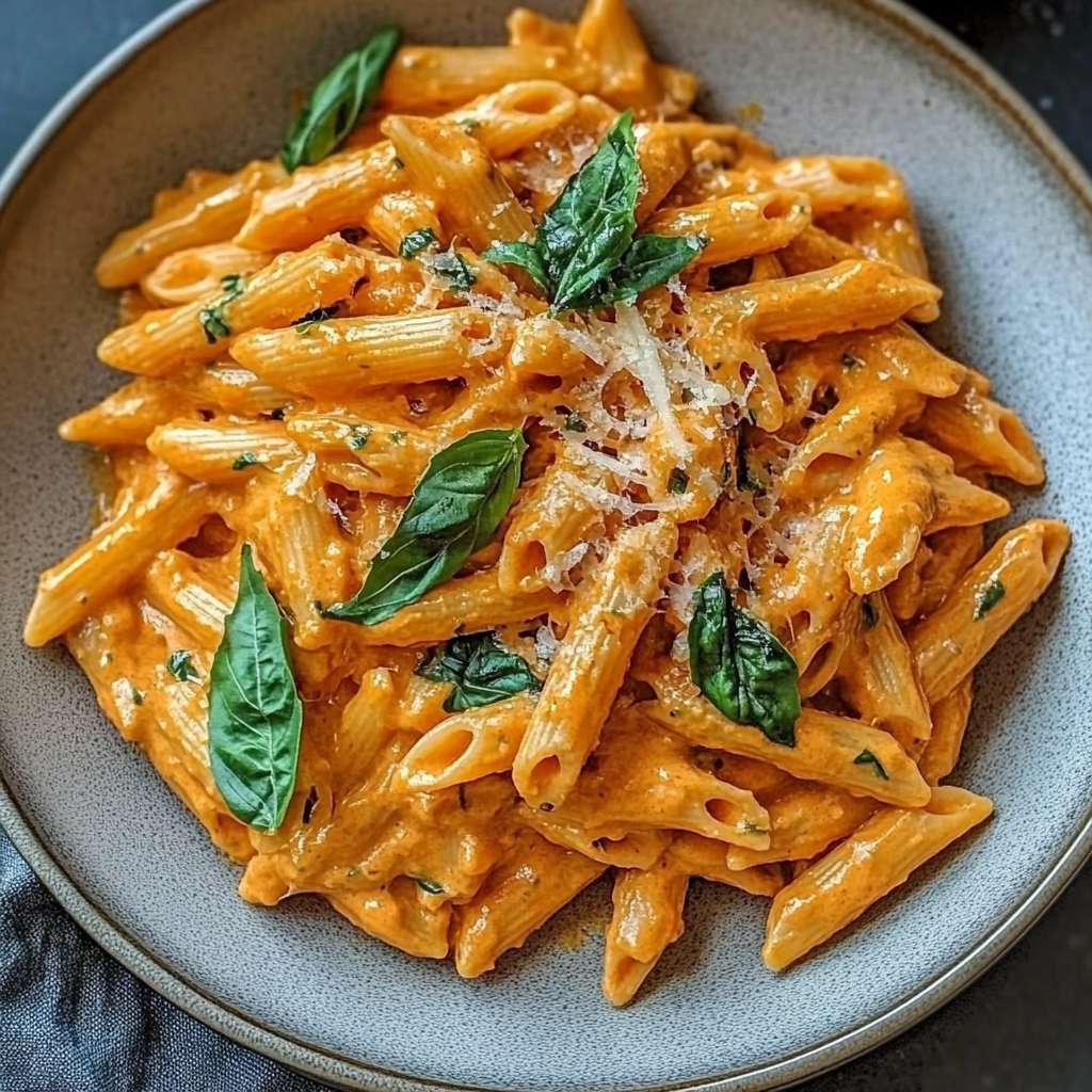 Recipe preparation for High-Protein Creamy Roasted Red Pepper Pasta