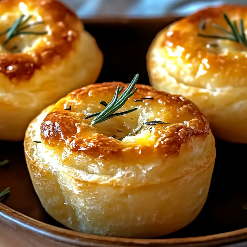 Recipe preparation for Golden Crust Garlic Rosemary Focaccia Muffins