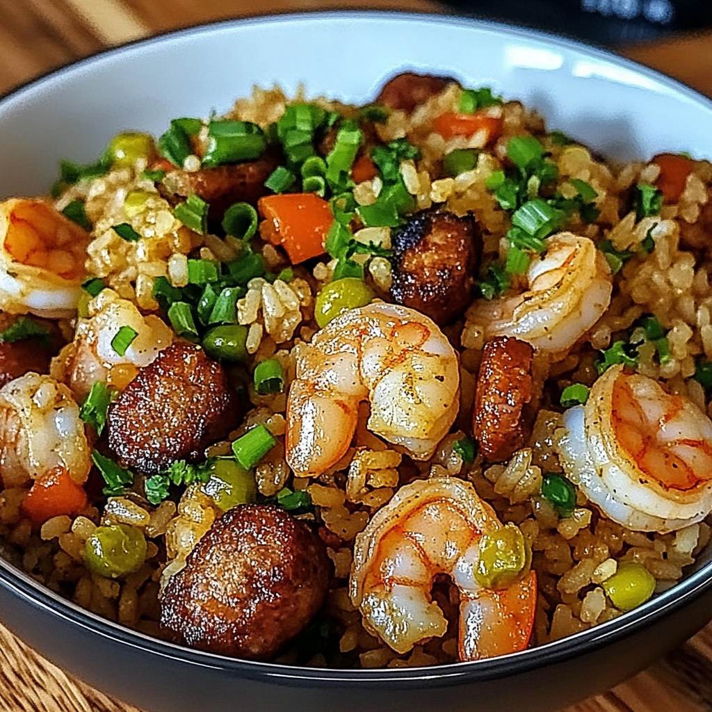 Recipe preparation for Shrimp Sausage Dirty Rice