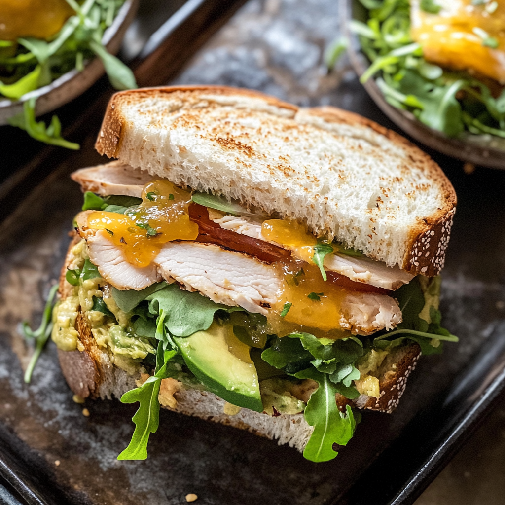 Recipe preparation for Honey Mustard Turkey Avocado Sandwich