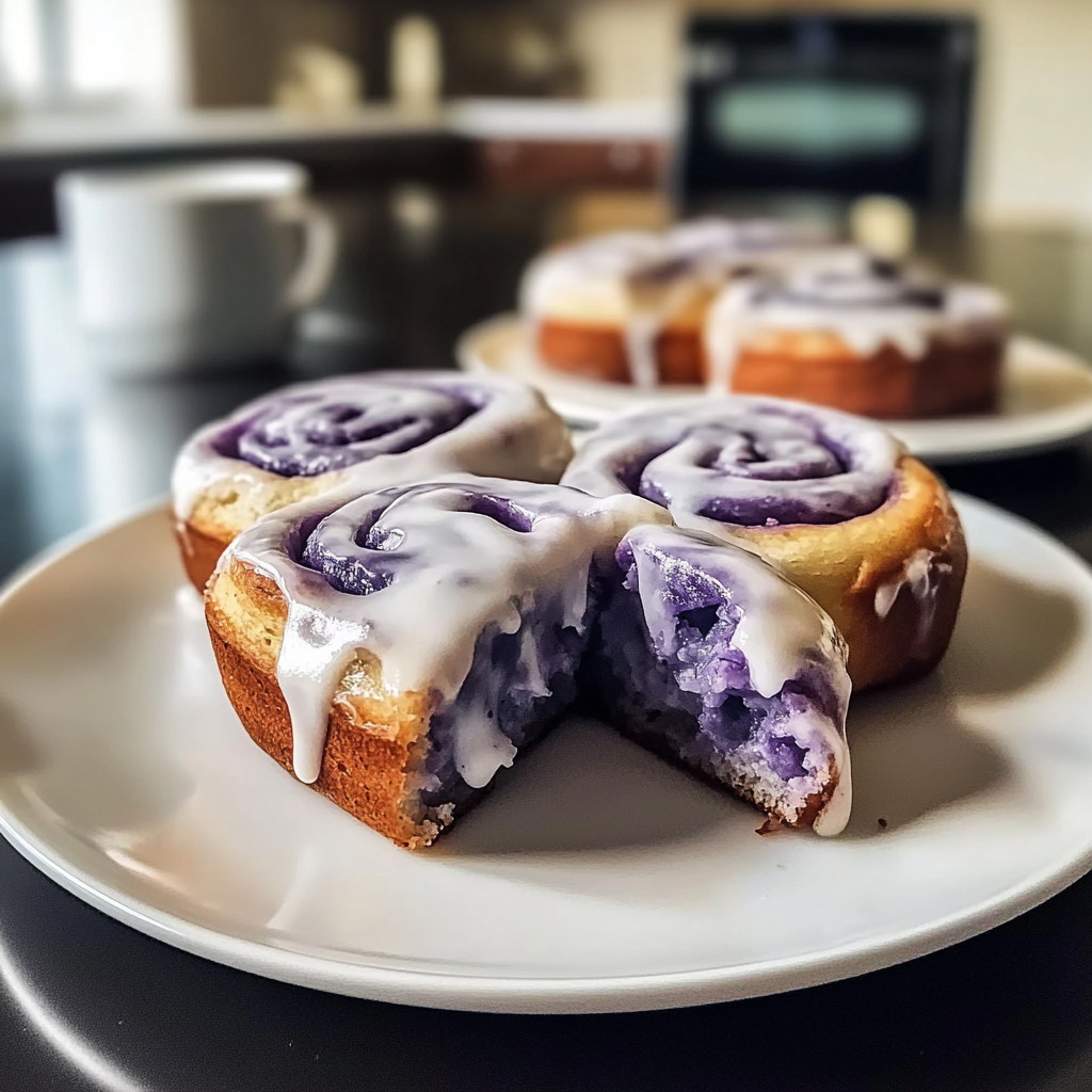 Recipe preparation for Ube Cinnamon Rolls with Cream Cheese Frosting