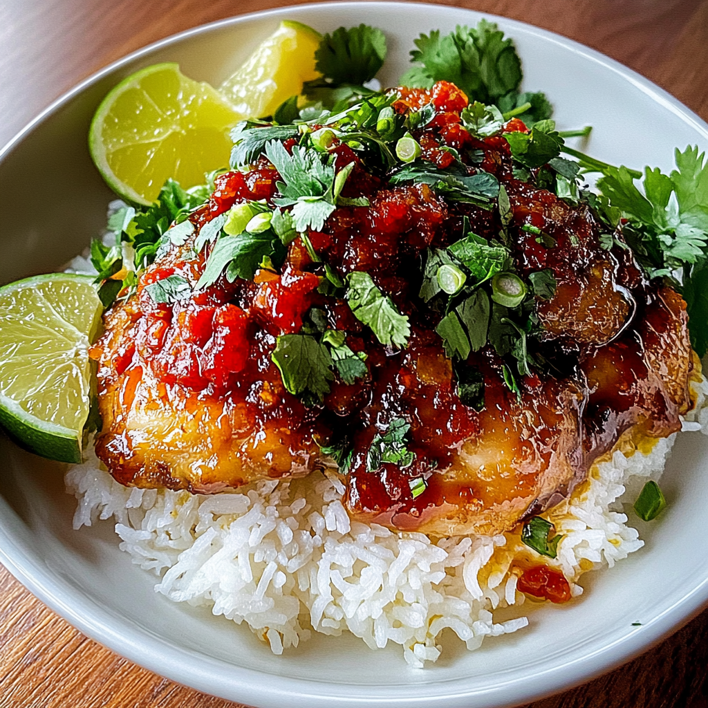 Recipe preparation for Spicy Maple Chicken & Coconut Rice