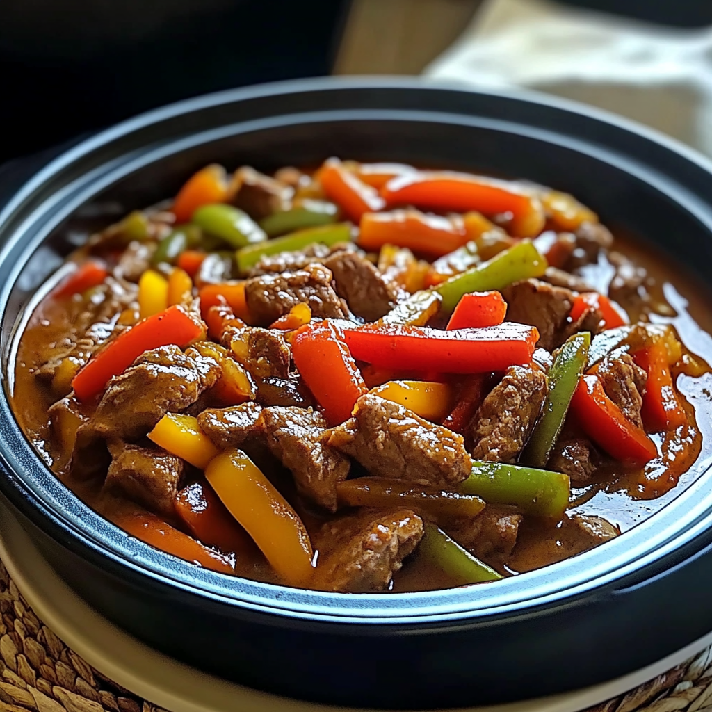 Recipe preparation for Slow Cooker Pepper Steak
