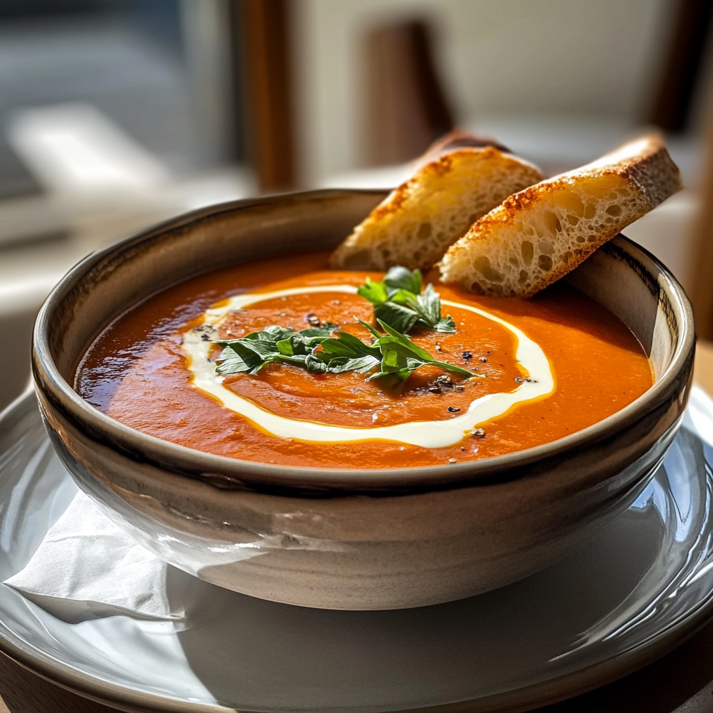 Recipe preparation for Roasted Red Pepper Gouda Soup