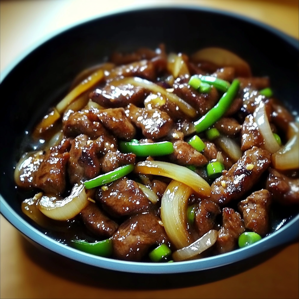 Recipe preparation for Sizzling Chinese Pepper Steak with Onions
