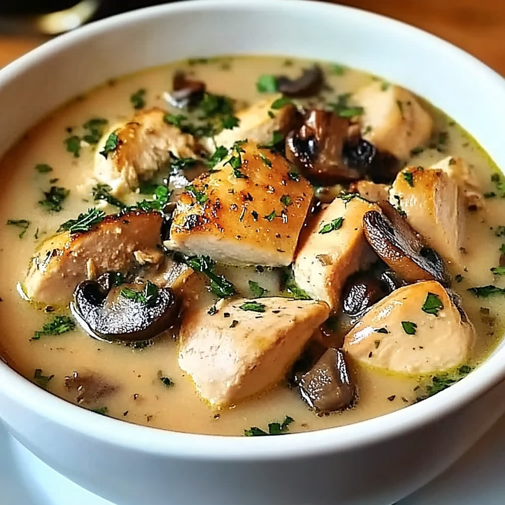 Recipe preparation for Rotisserie Chicken Mushroom Soup