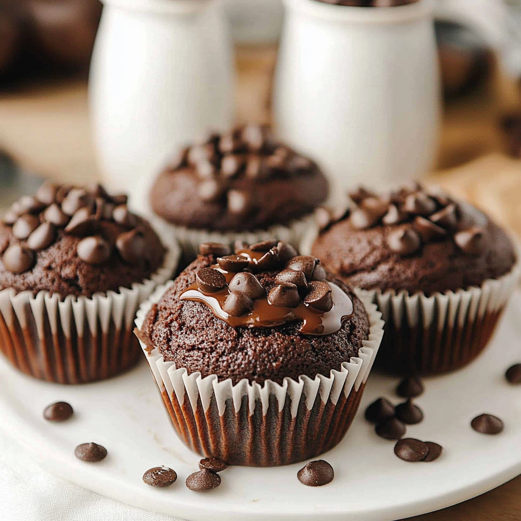 Recipe preparation for Moist Double Chocolate Espresso Muffins (With Sour Cream)