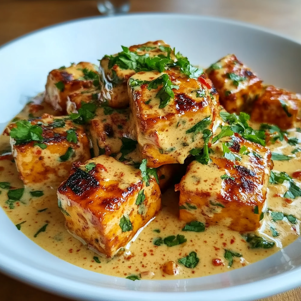 Recipe preparation for Spicy Tofu with Creamy Coconut Sauce