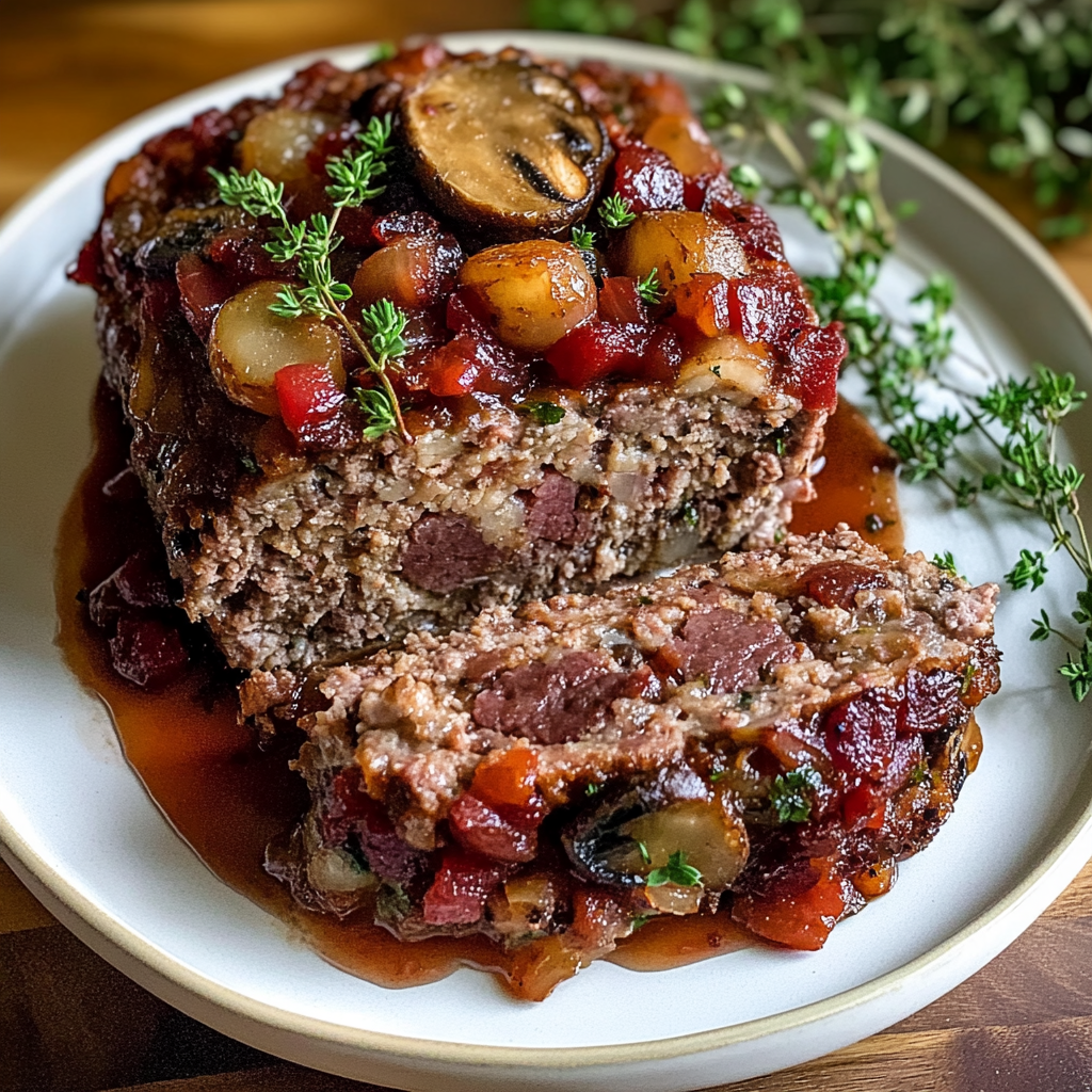 Recipe preparation for Bacon Mushroom Swiss Meatloaf