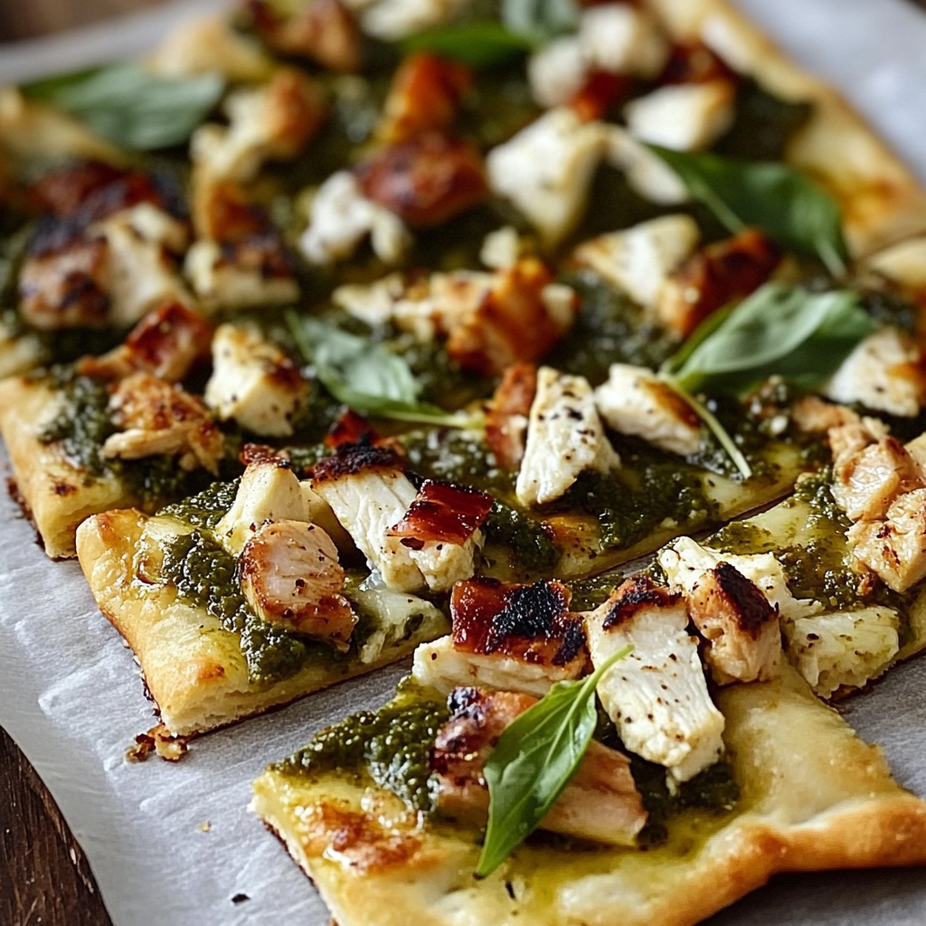 Recipe preparation for Pesto Chicken Flatbread