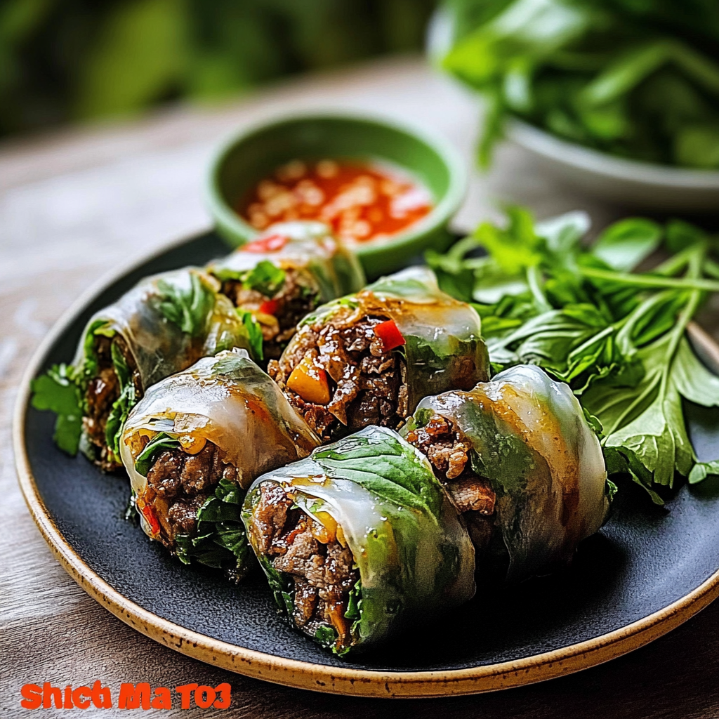 Recipe preparation for Thai Basil Beef Rolls
