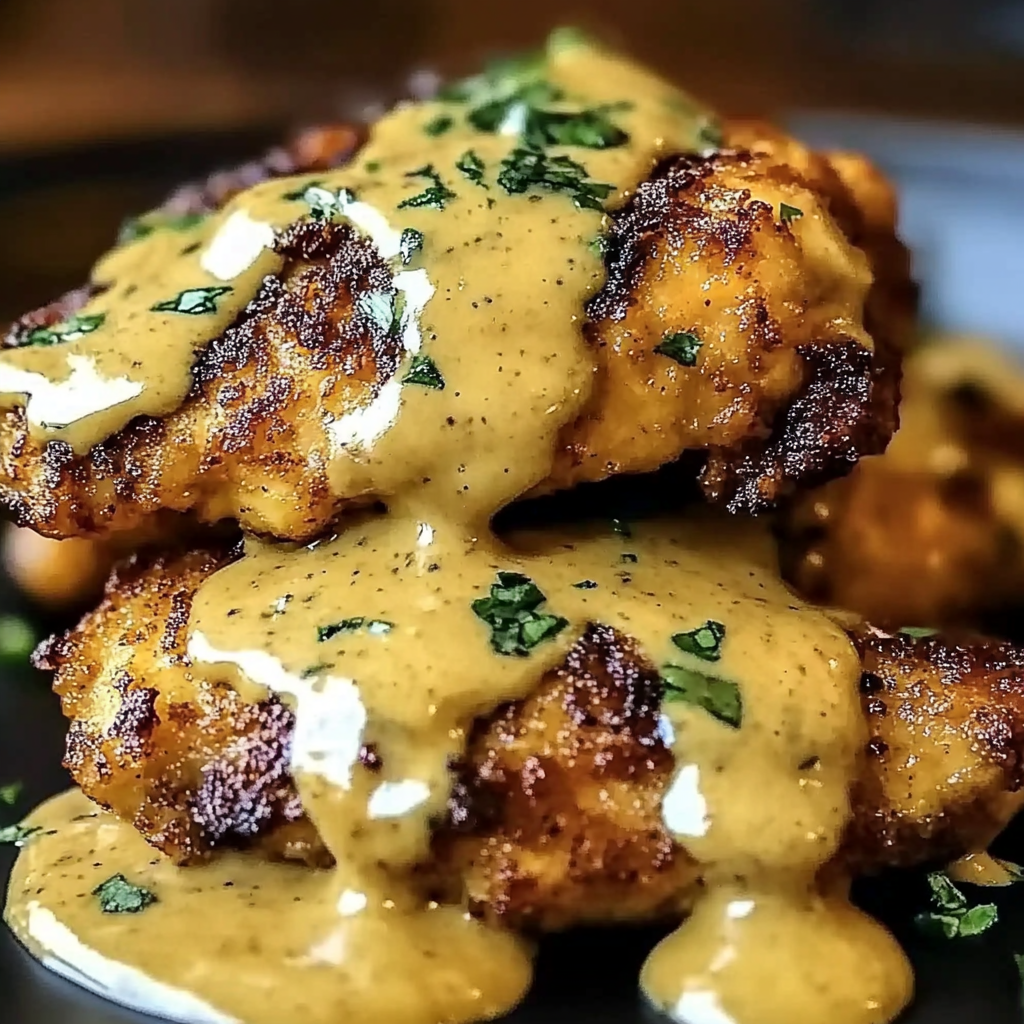 Recipe preparation for Pretzel Chicken with Mustard-Cheddar Sauce
