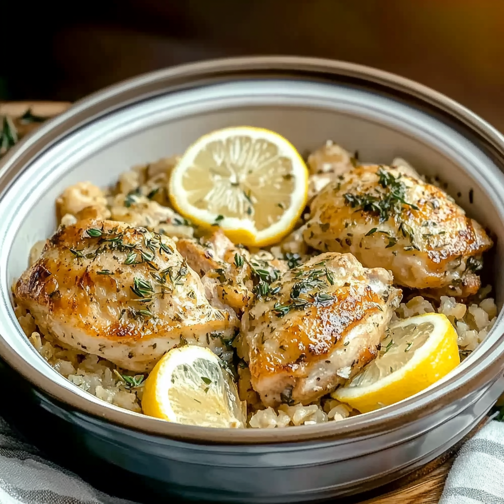 Recipe preparation for Slow Cooker Lemon Herb Chicken and Rice