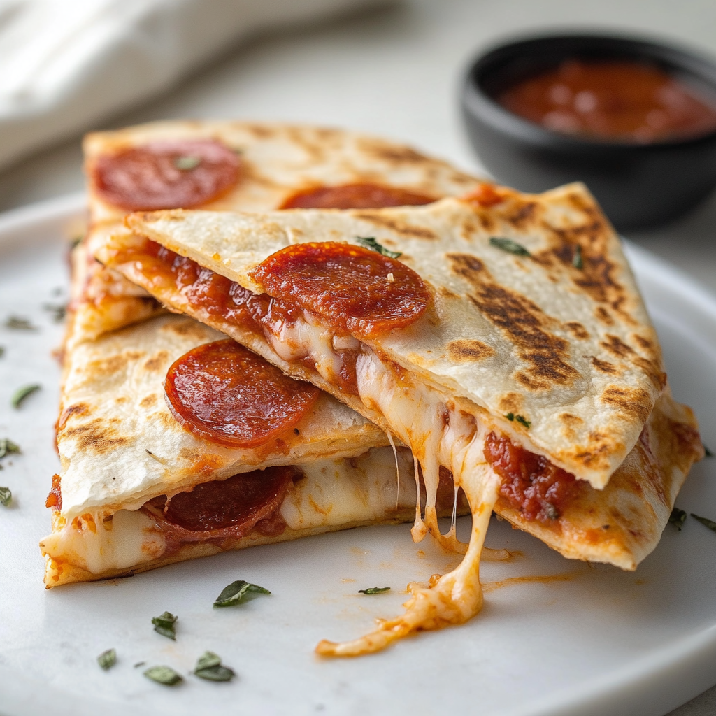 Recipe preparation for 5-Minute Pepperoni Pizza Quesadilla Recipe