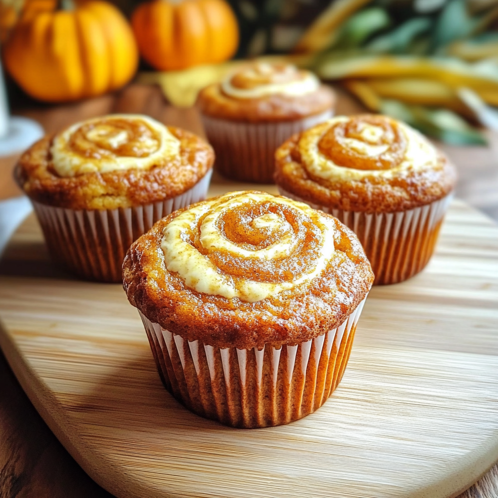 Recipe preparation for Pumpkin Cream Cheese Swirl Muffins