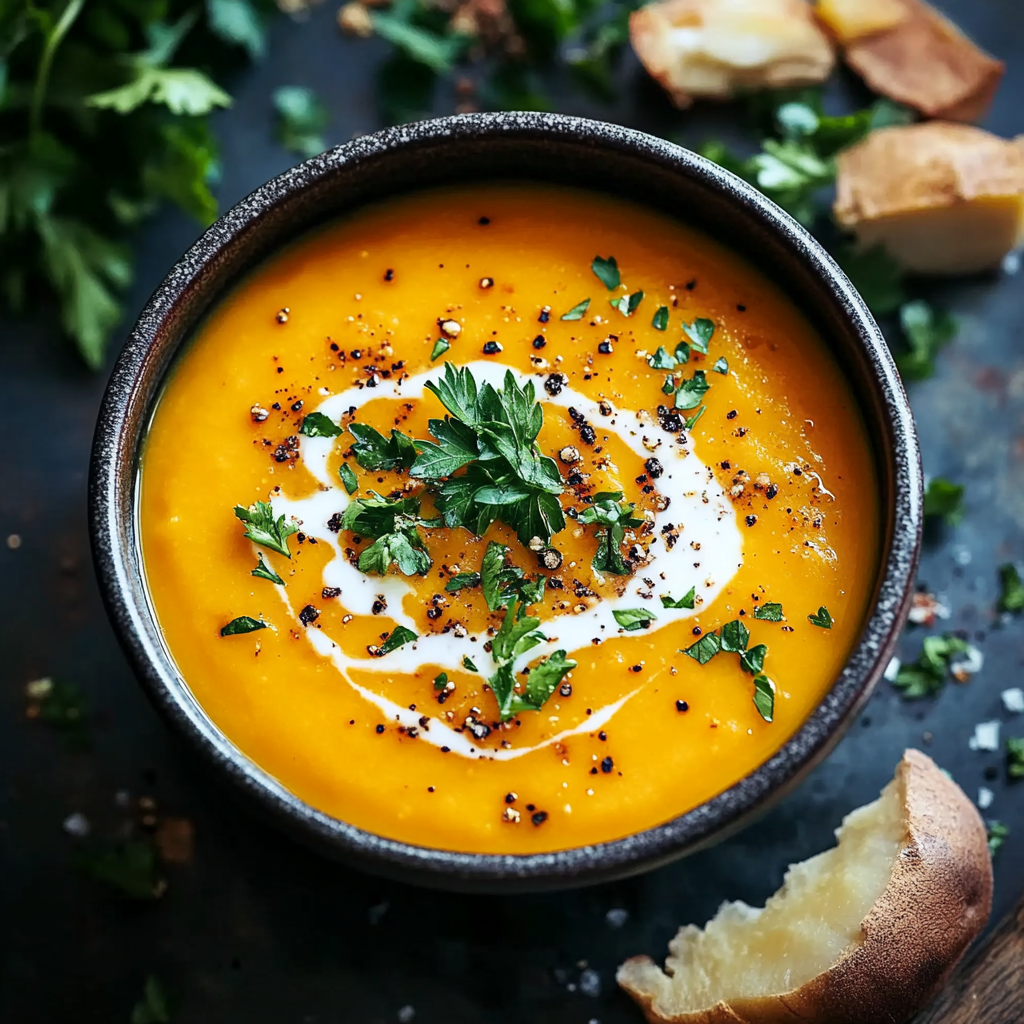 Recipe preparation for Spicy Butternut Squash and Sweet Potato Soup