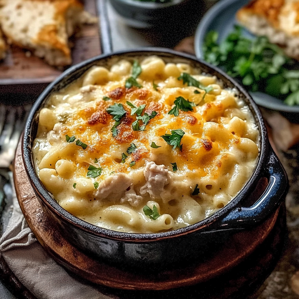 Recipe preparation for One Pot White Chicken Chili Mac and Cheese