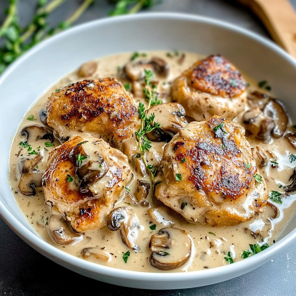 Recipe preparation for Creamy Mushroom Chicken Thighs